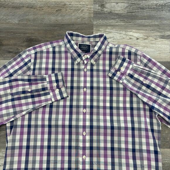 Charles‎ Tyrwhitt Purple Mens XL Slim Fit Gingham Plaid Button Up Shirt Preppy - Picture 1 of 9